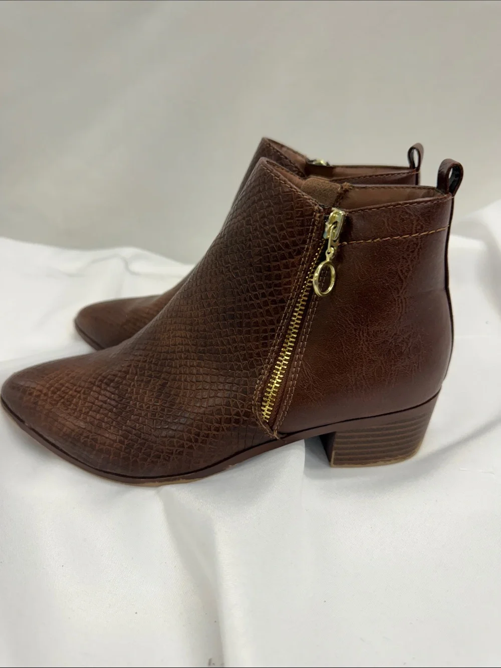 Cityclassified Brown Textured Ankle Booties with Gold Zipper